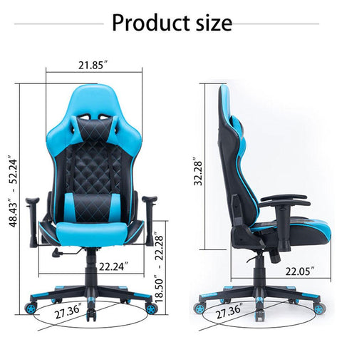 Gaming Chair Ergonomic Racing Chair 165° Reclining Gaming Seat 3D Armrest Footrest Black Blue