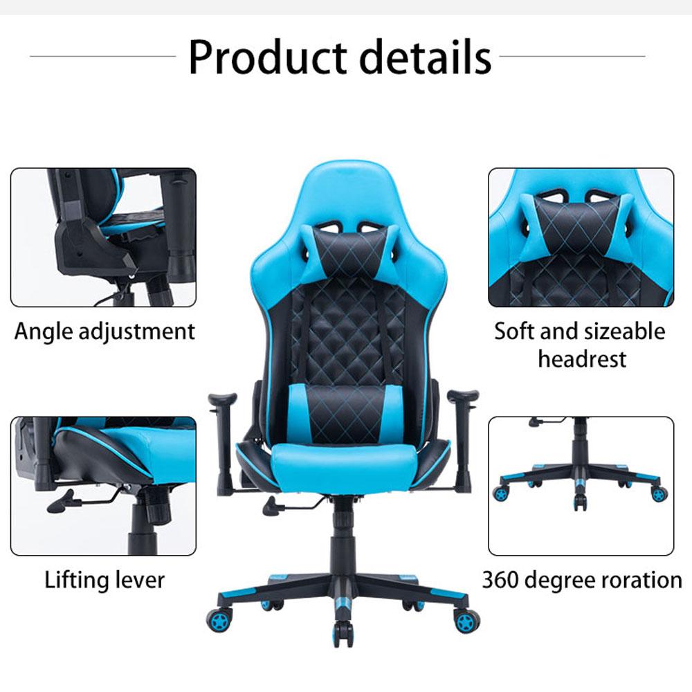 Gaming Chair Ergonomic Racing Chair 165° Reclining Gaming Seat 3D Armrest Footrest Black Blue