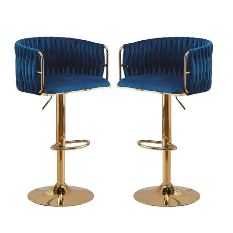 Blue Velvet Swivel Bar Stools - Adjustable & Stylish (Set of 2)