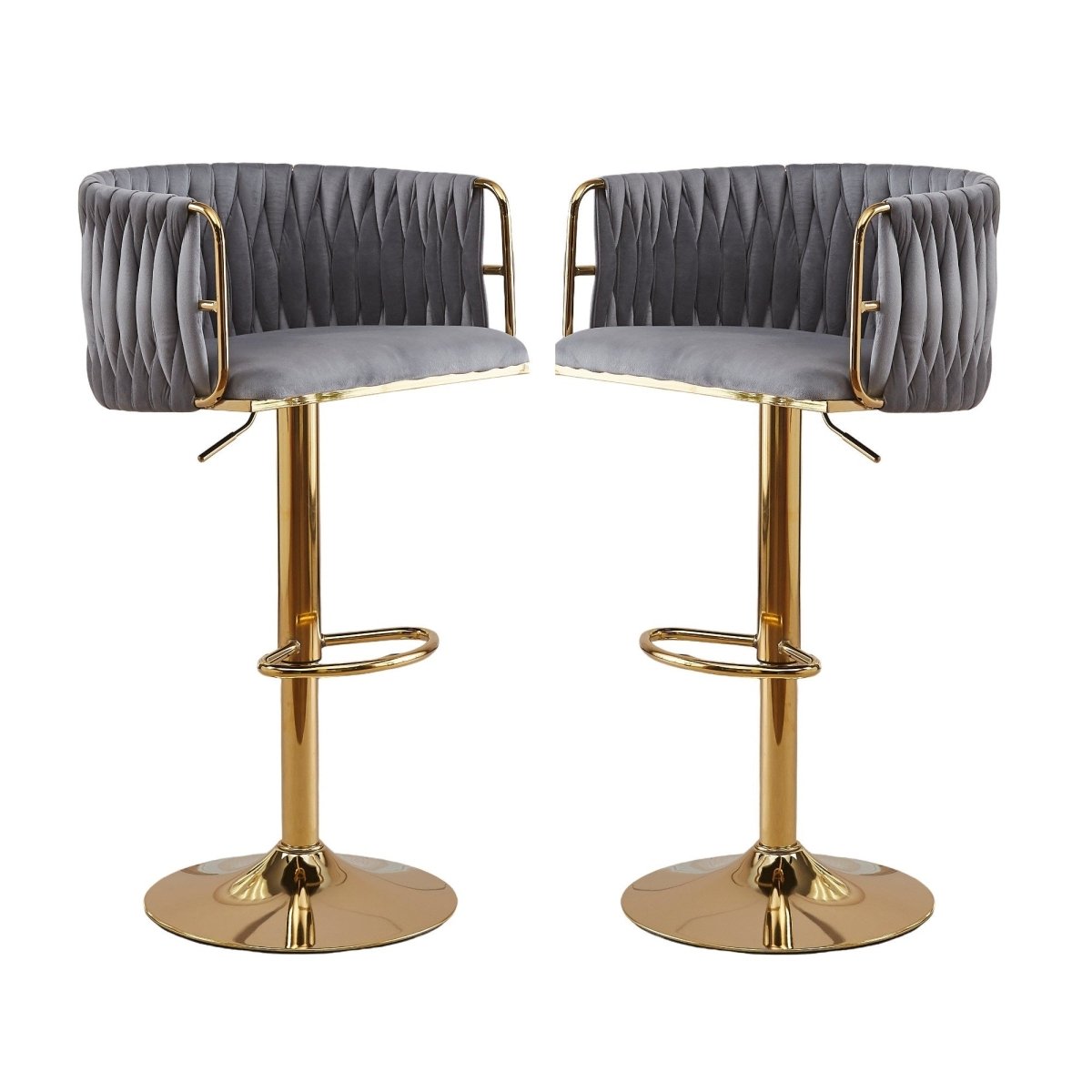 Grey Velvet Swivel Bar Stools - Adjustable & Stylish (Set of 2)