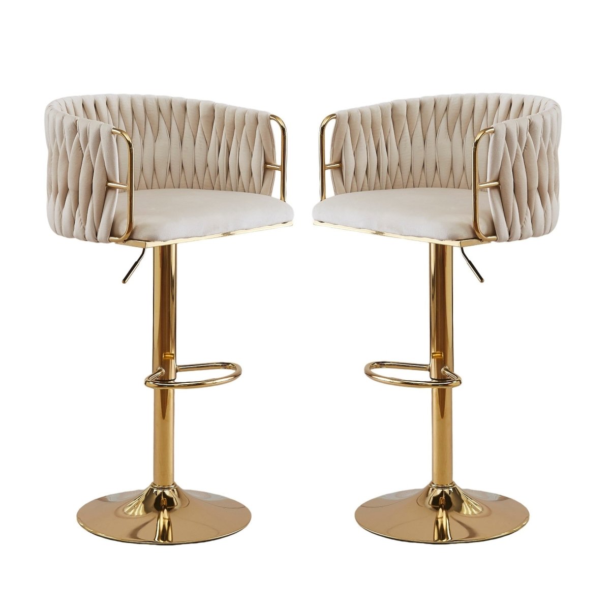 Ivory Velvet Swivel Bar Stools - Adjustable & Stylish (Set of 2)