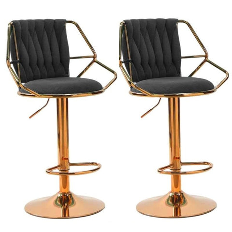 Black Velvet Bar Stools - Gold Base, Padded & Elegant (Set of 2)