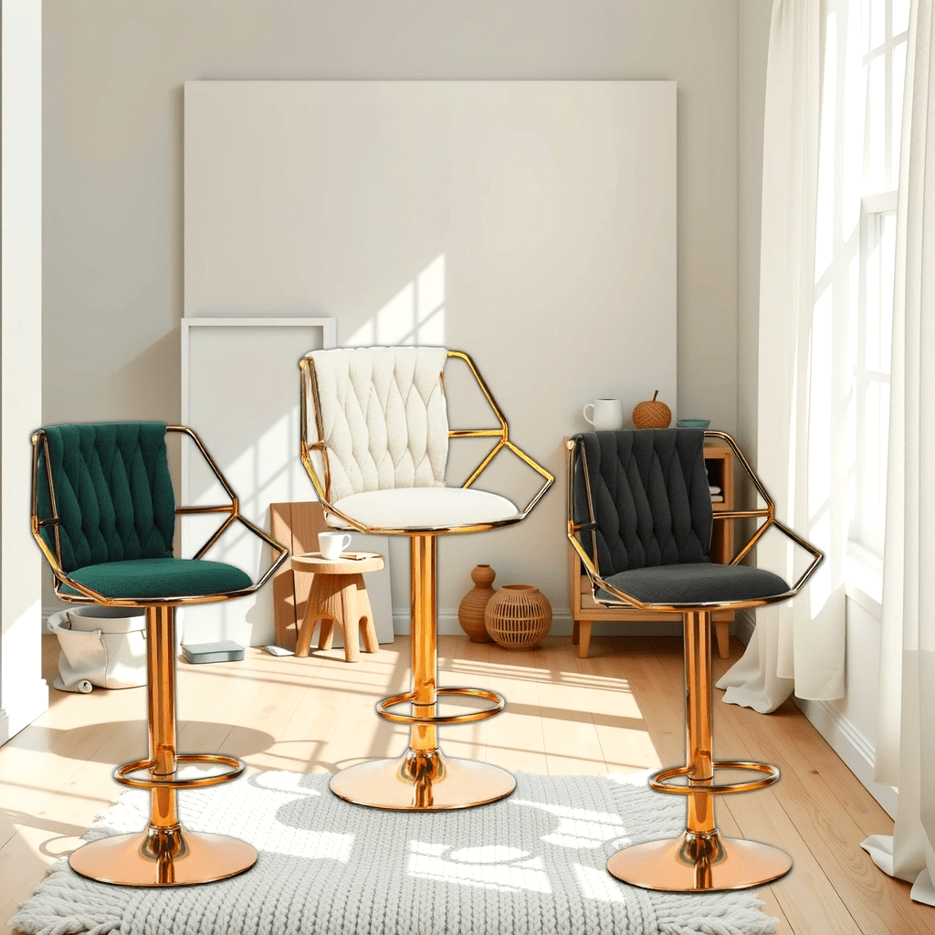 Black Velvet Bar Stools - Gold Base, Padded & Elegant (Set of 2)