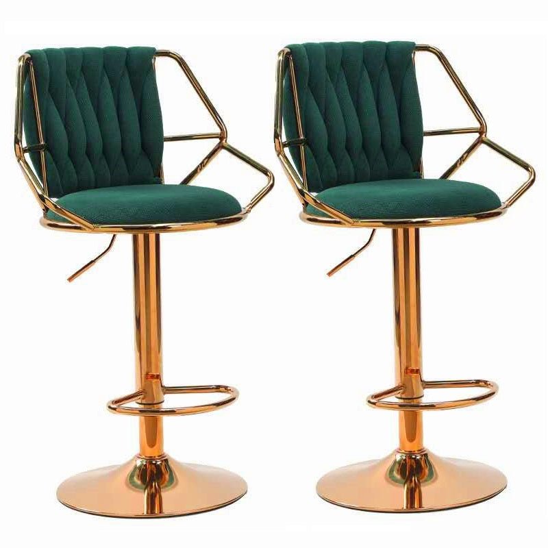 Green Velvet Bar Stools - Gold Base, Stylish & Comfortable (Set of 2)