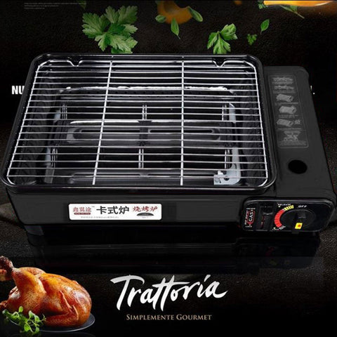 Portable Black Gas Stove BBQ Cooker with Fish Pan