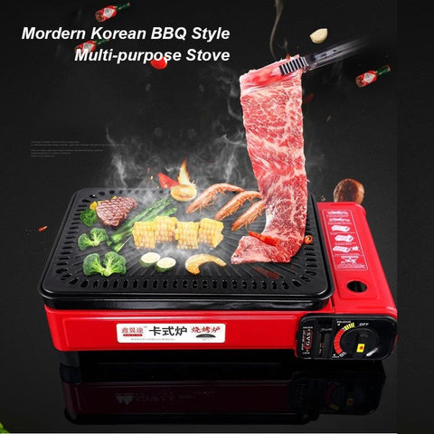 Versatile Red Gas Stove BBQ Cooker with Fish Pan