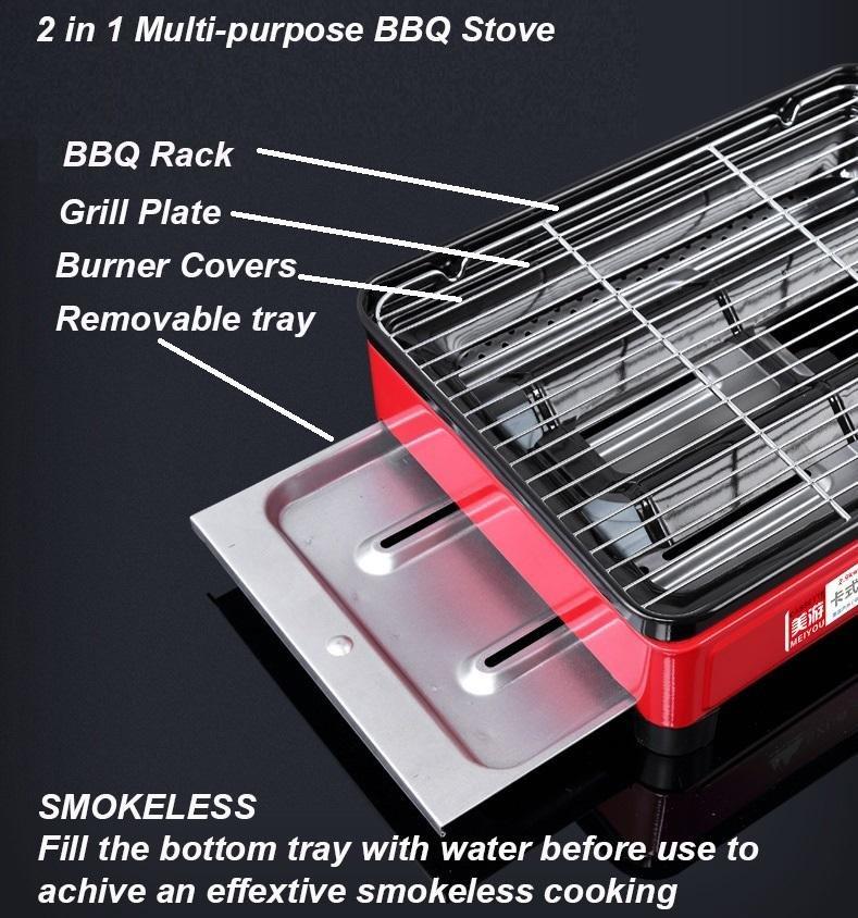 Portable Black Gas Stove BBQ Cooker with Plate