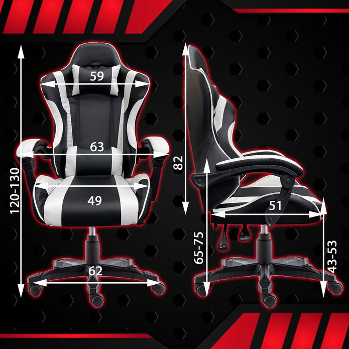 Gaming Chair Executive Racer Recliner - Large, Black/White