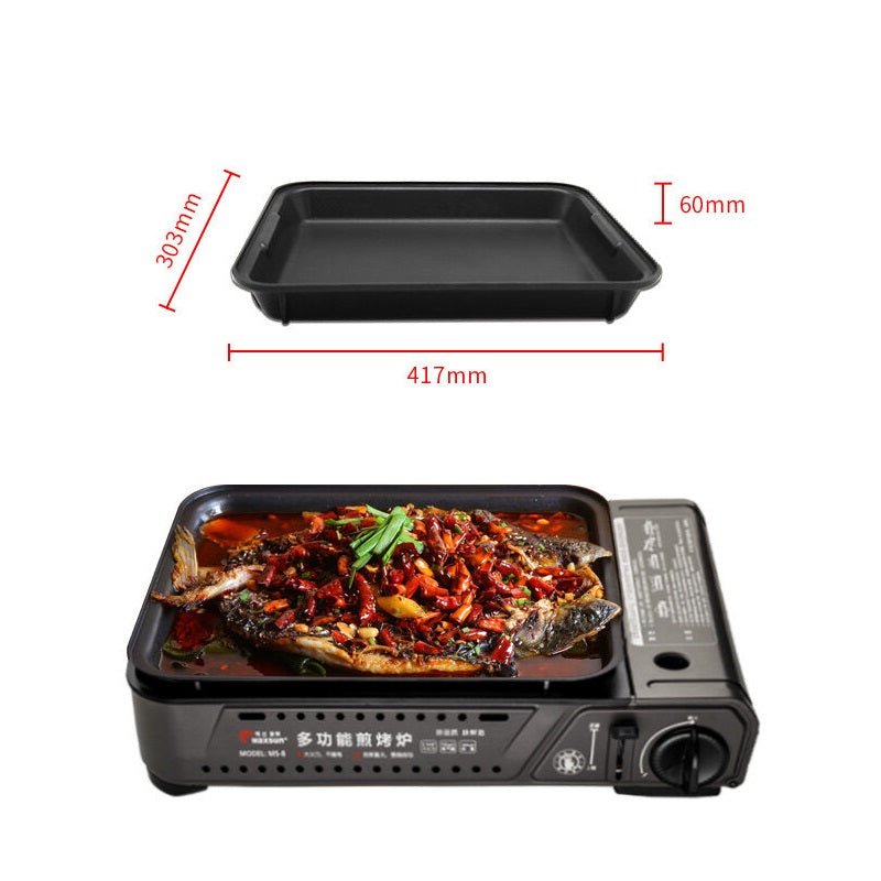 Portable Gas Burner Stove With Inset Non Stick Cooking Pan 60Mm Deep Pan