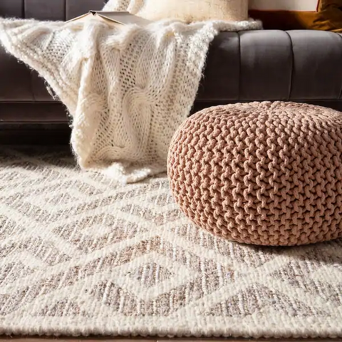 Cozy Comfort: Pink Hand-Knitted Pouffe Footstool