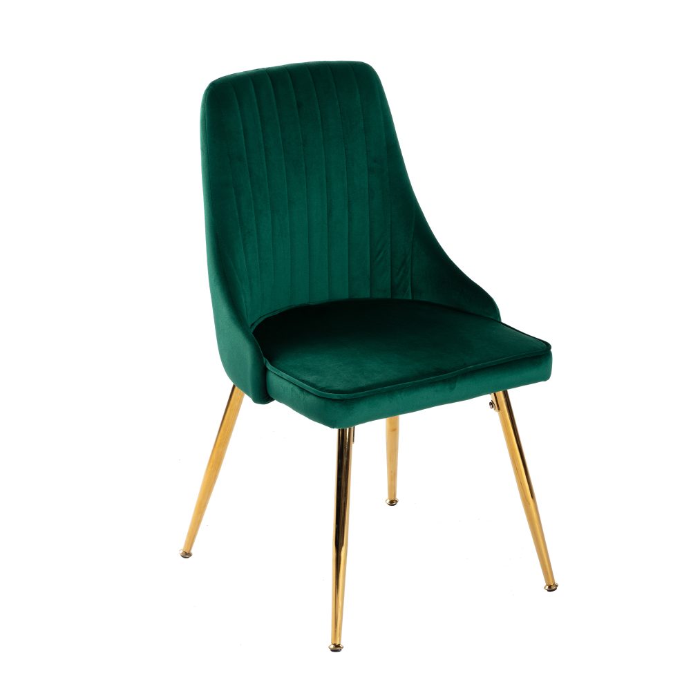 Forever Set Of 2 Blue/Green Velvet Dining Chairs – Gold Metal Legs