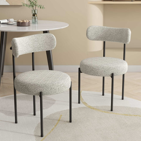 Plush Boucle Cushioned Elsa Dining Chairs in Slate Grey