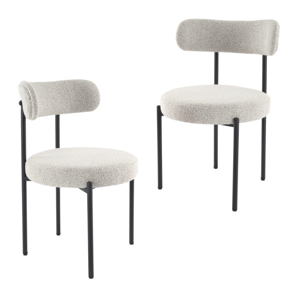 Plush Boucle Cushioned Elsa Dining Chairs in Slate Grey