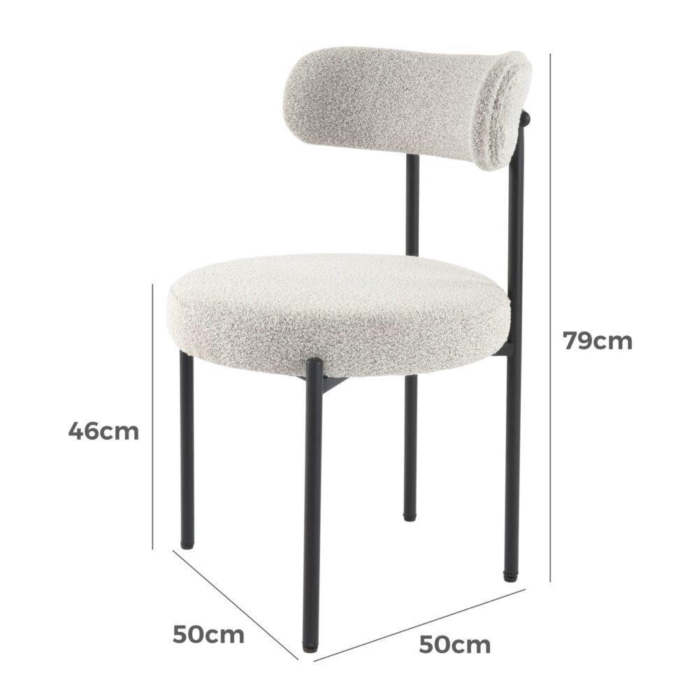 Plush Boucle Cushioned Elsa Dining Chairs in Slate Grey