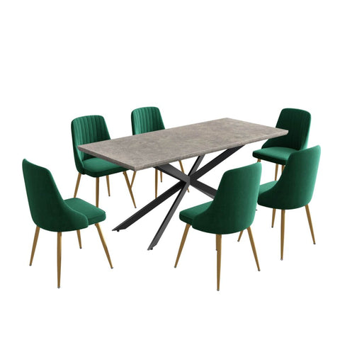 Rectangular Table and Navy Velvet Chairs Dining Set