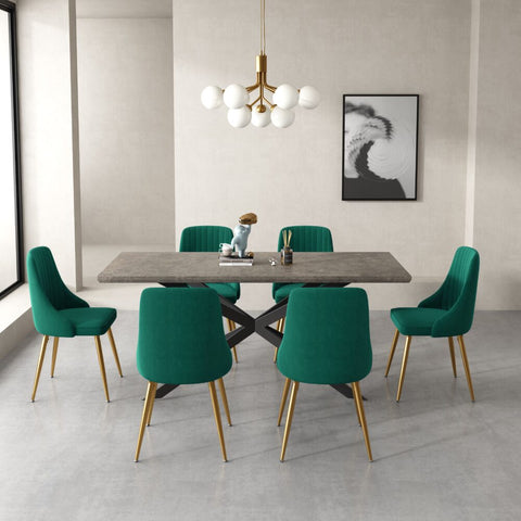 Rectangular Table and Navy Velvet Chairs Dining Set