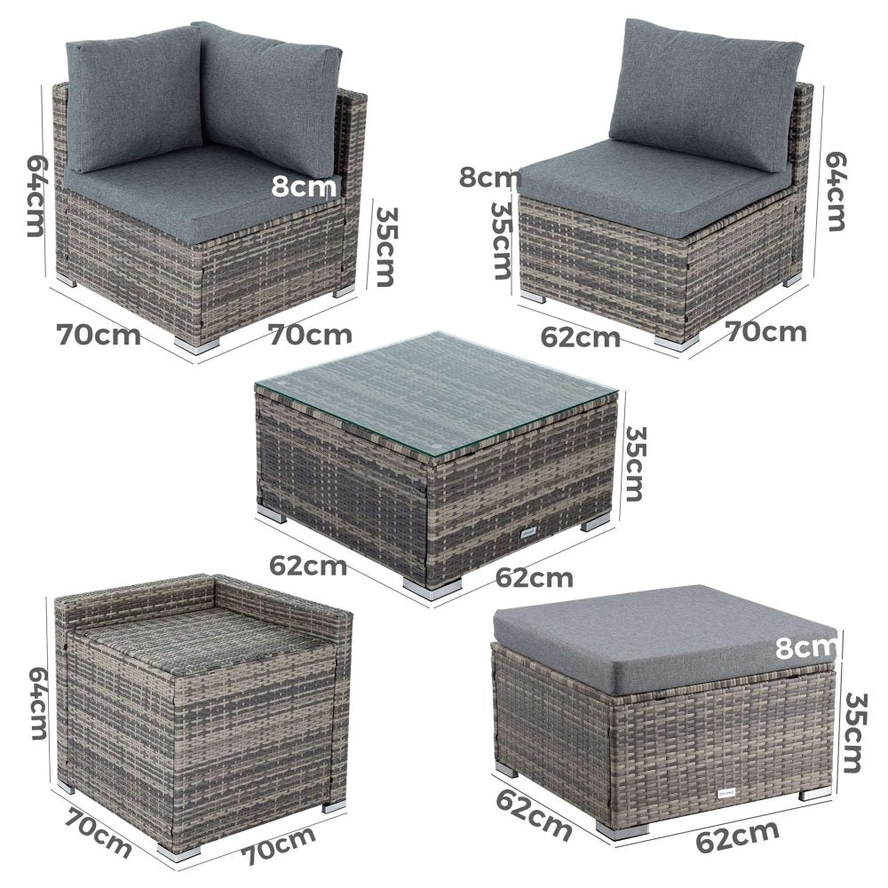 Large Modular Outdoor Ottoman Lounge Set In Grey