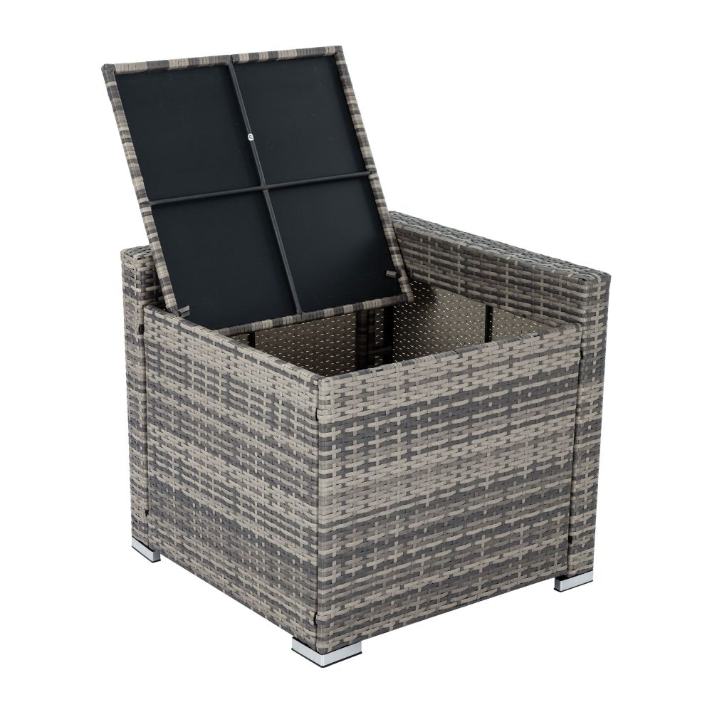 7Pc Outdoor Wicker Lounge With Storage Corner (Grey)