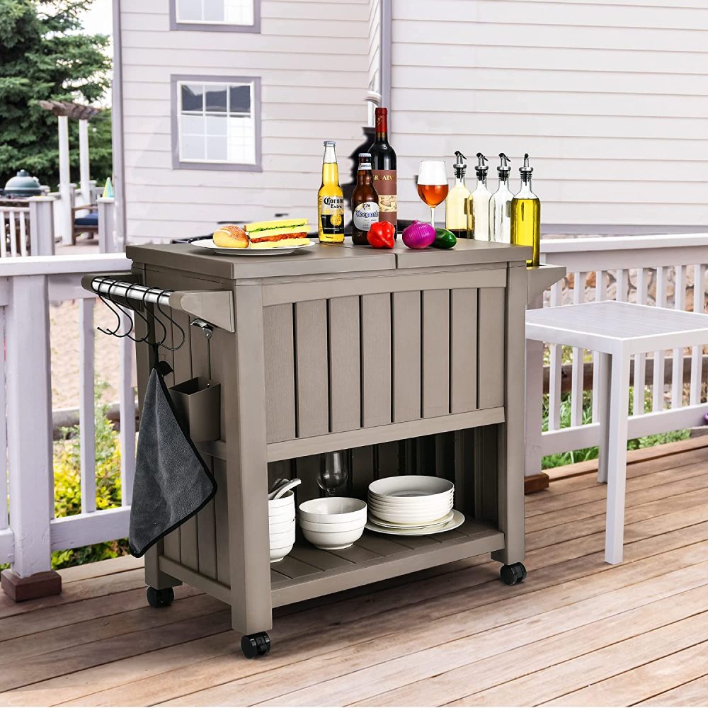 Garden Bar Serving Cart with Cooler Taupe