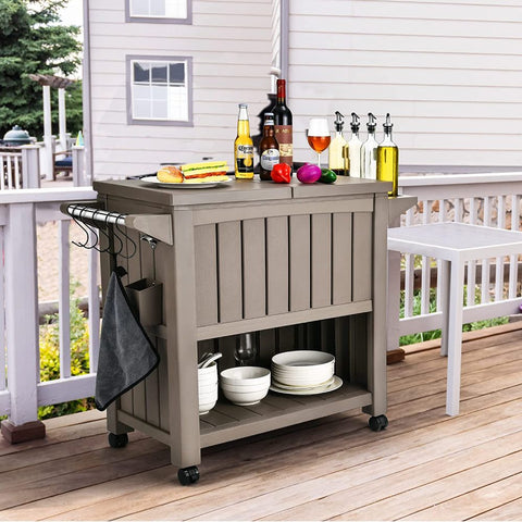 Garden Bar Serving Cart with Cooler Taupe