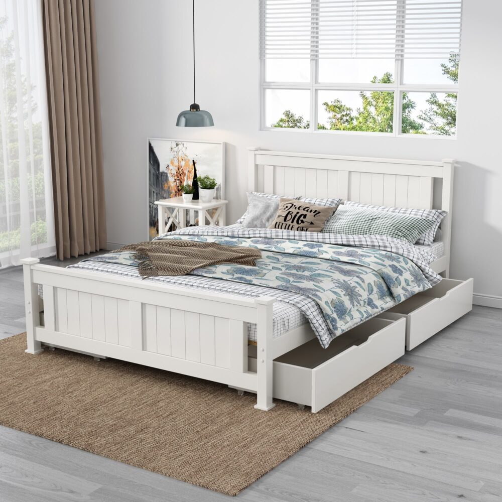 Wooden Bed Frame Storage Trundle Drawers-White(Only Drawers)