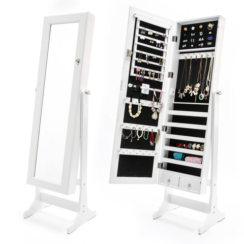 White/Black Mirror Jewellery Cabinet Lowe 146Cm Organiser 2 Drawers