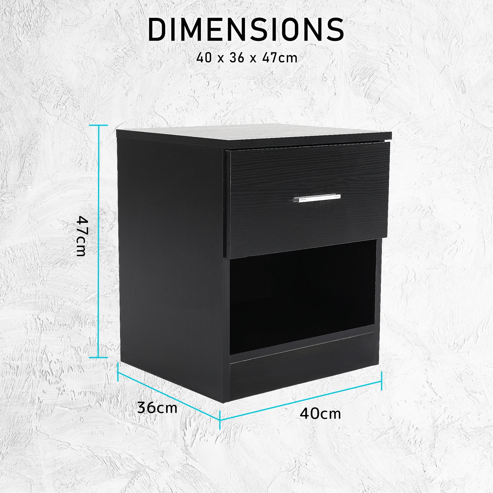 Sleek Bedroom Storage Bedside Table Black Nightstand