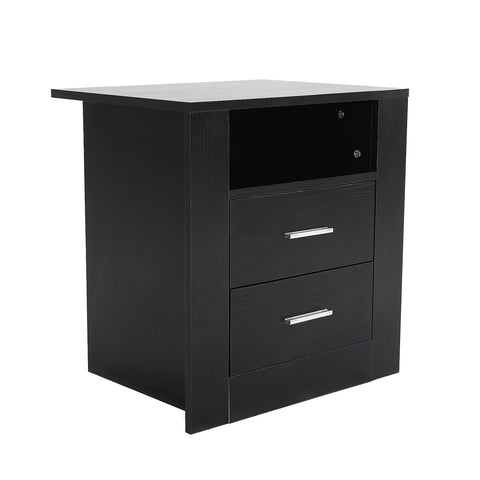 Black Bedside Table with 2 Drawers and 1 Shelf