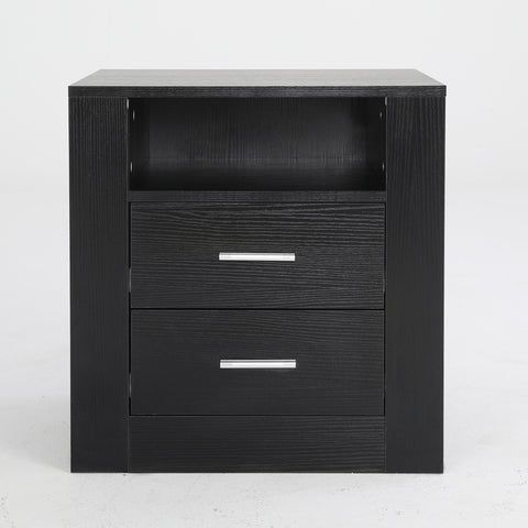 Black Bedside Table with 2 Drawers and 1 Shelf