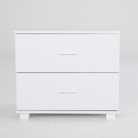 White Bedside Table with 2 Drawers and Legs