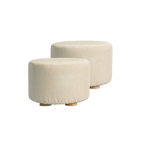 2X Fabric Ottoman Round Wooden Leg Foot Stool - BEIGE