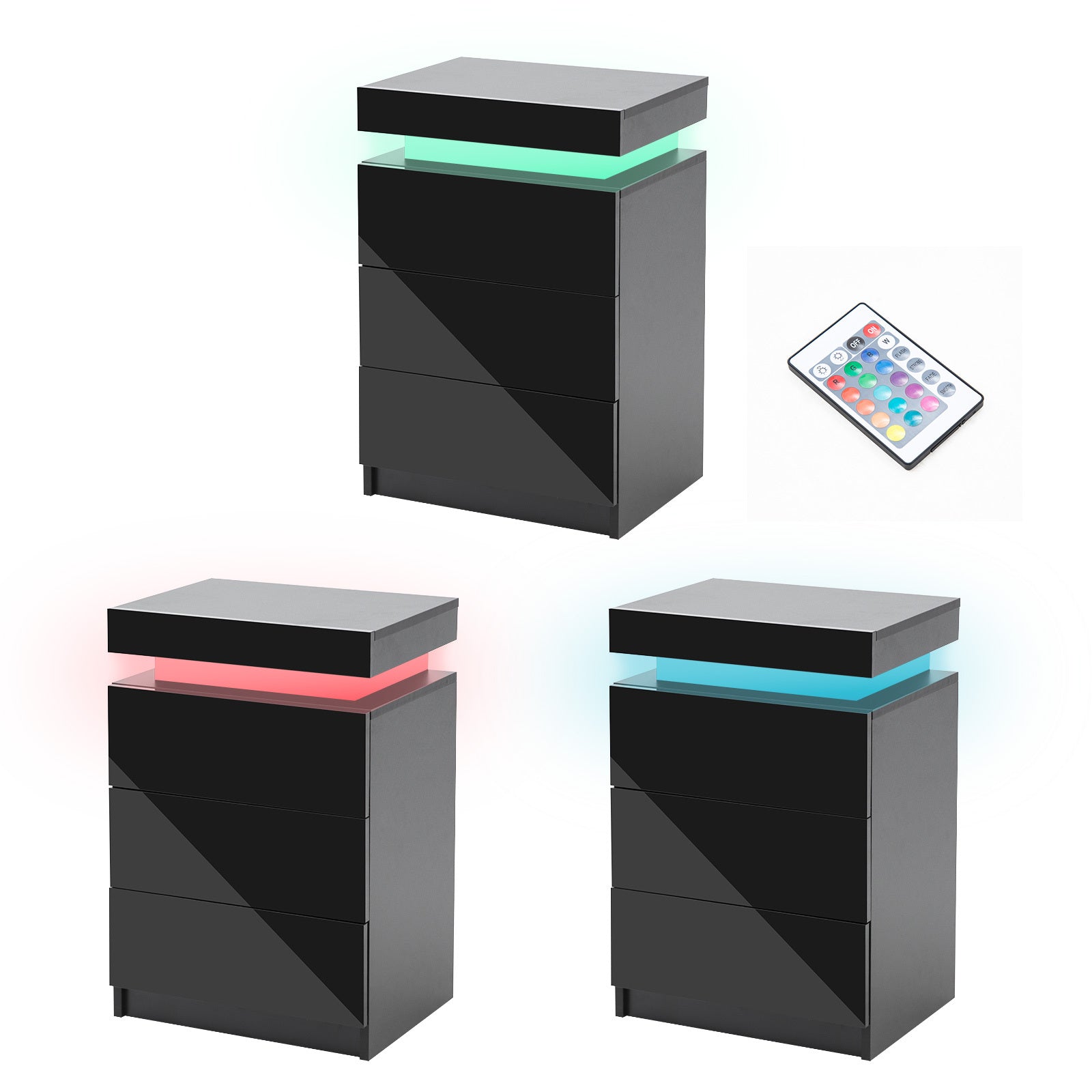 Radiant Nightstand: Led Gloss Glory Black/Oak/White