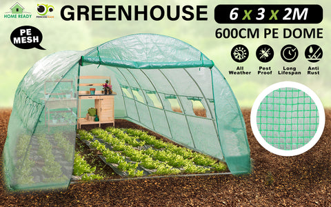 Greenhouse Walk-In Shed 6x3x2M PE Dome Hoop Tunnel Polytunnel