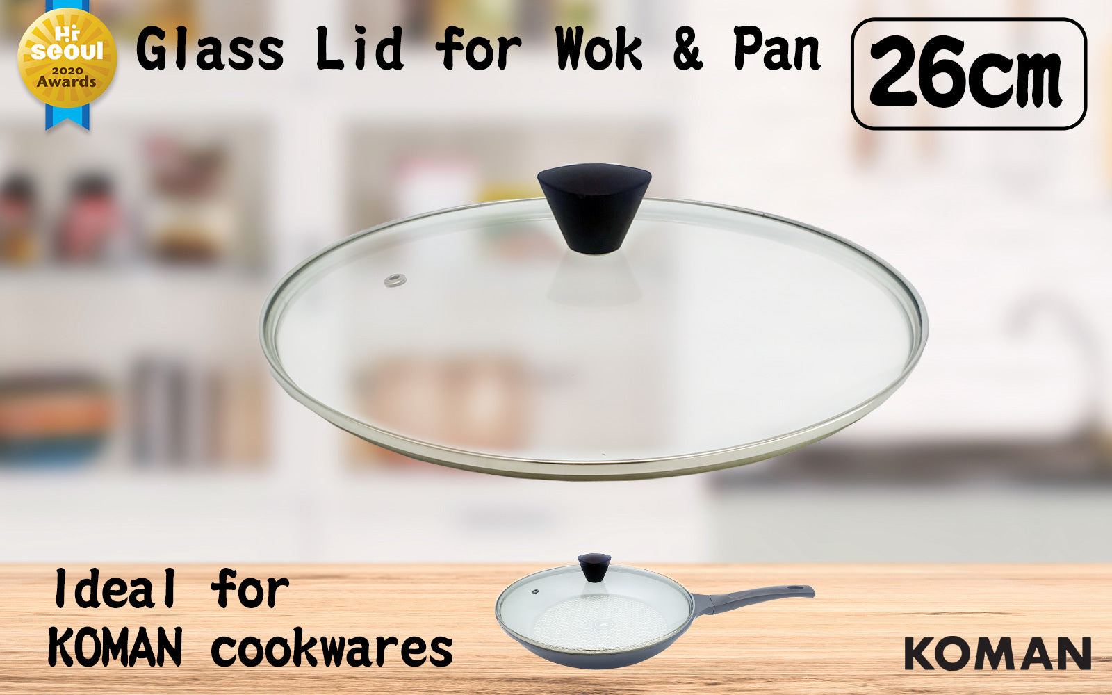 Stainless Steel Glass Lid with Bakelite Handle - 28cm