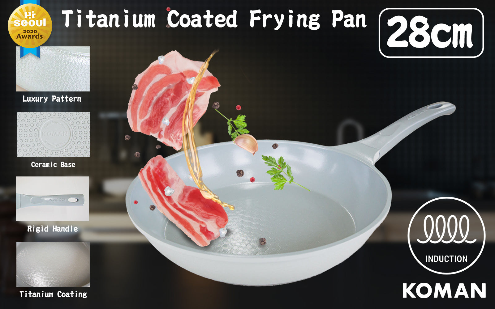 Shinewon Vinch IH Frypan Frying Pan 28cm Non-stick Induction Ceramic GREY