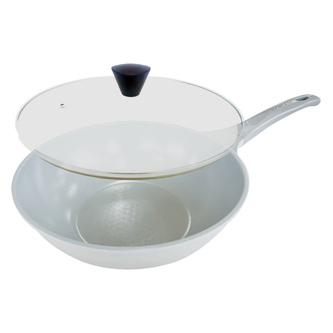 Shinewon Vinch IH Wok Wokpan 28cm Non-stick Induction Ceramic + Glass Lid GREY