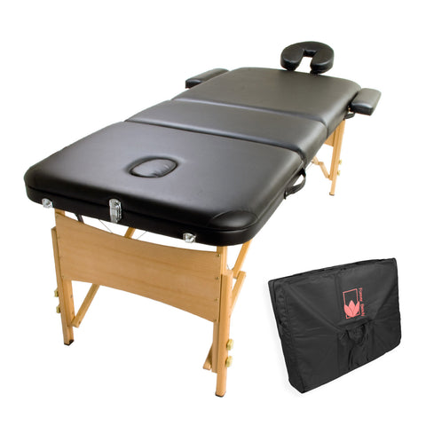 Wooden Portable Massage Table Bed 3 Fold 70cm BLACK