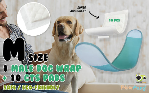 Male Dog Wrap M + 10x Diaper Booster Pads