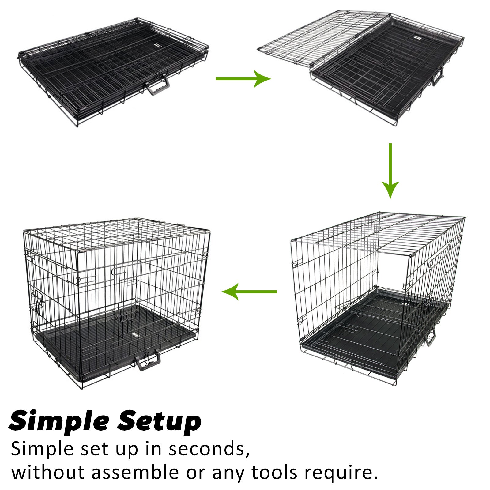 Foldable 30in Wire Dog Crate w/ Tray & Cushion Mat