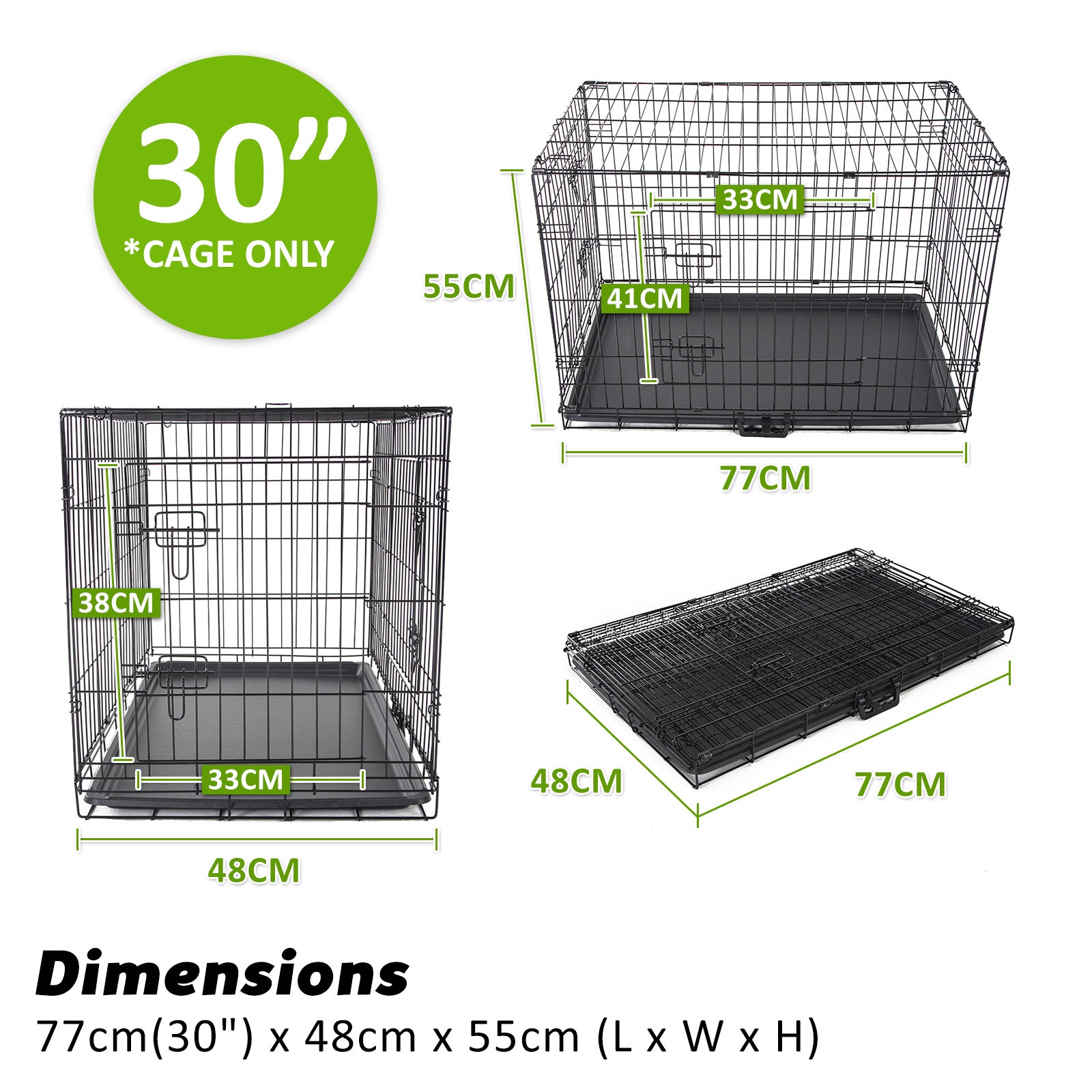 Foldable 30in Wire Dog Crate w/ Tray & Cushion Mat