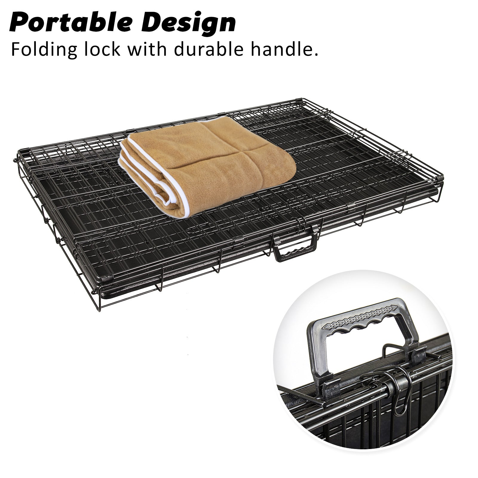 Foldable 42in Wire Dog Crate w/ Tray & Cushion Mat