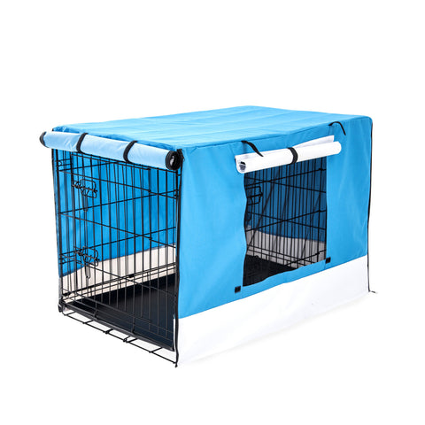 Foldable 30in Wire Dog Crate w/ Tray & Blue Cover