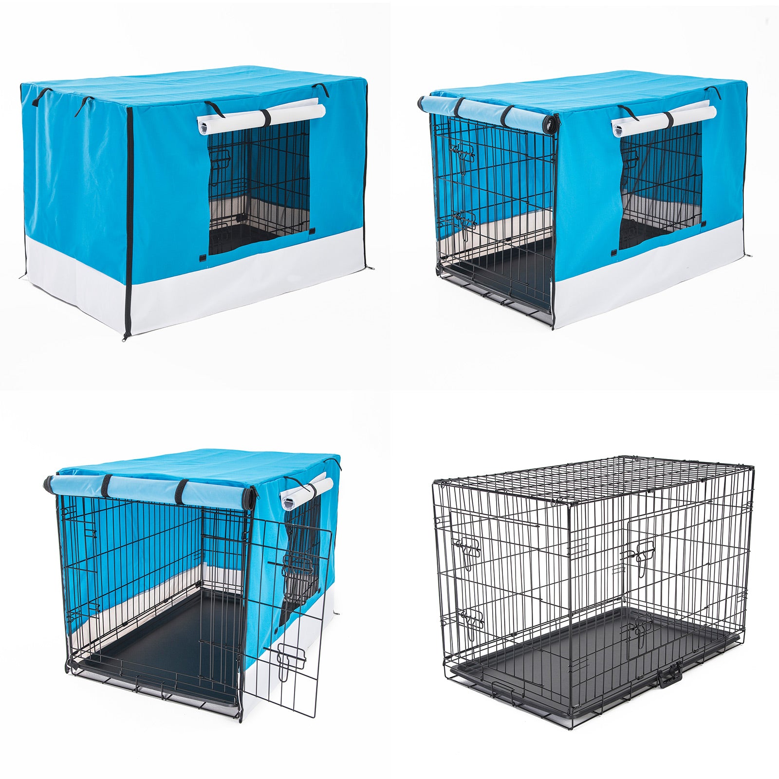 Foldable 30in Wire Dog Crate w/ Tray & Blue Cover