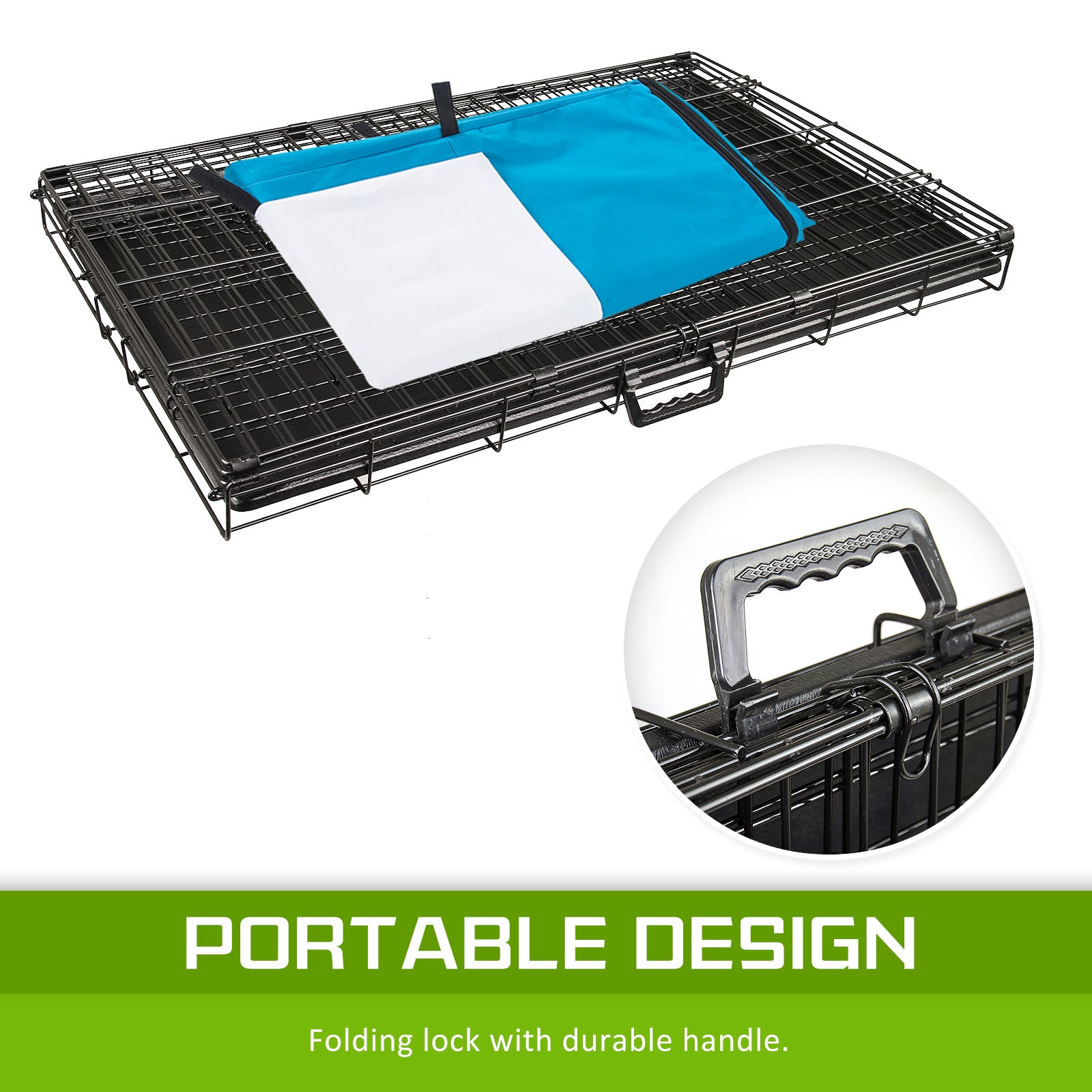 Foldable 30in Wire Dog Crate w/ Tray & Blue Cover