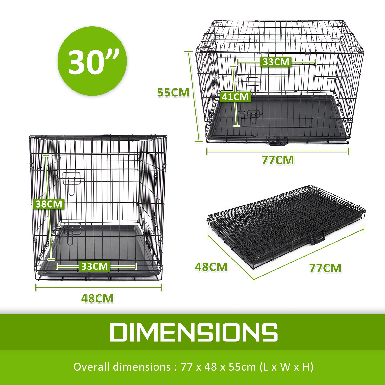 Foldable 30in Wire Dog Crate w/ Tray & Blue Cover