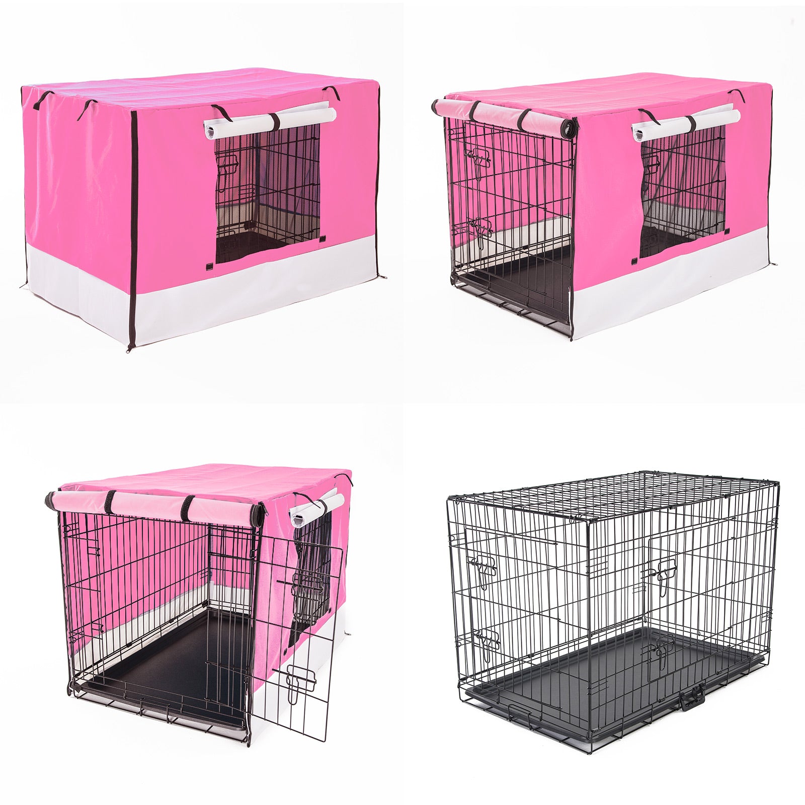 Foldable 30in Wire Dog Crate w/ Tray & Pink Cover