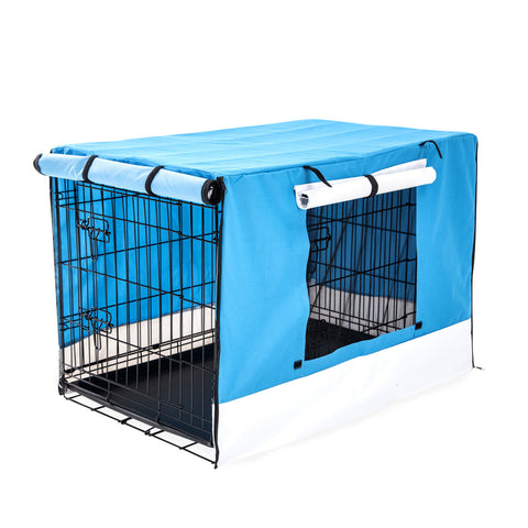 Foldable 42in Wire Dog Crate w/ Tray & Blue Cover