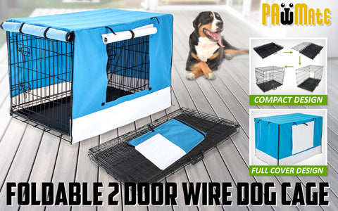 Foldable 42in Wire Dog Crate w/ Tray & Blue Cover