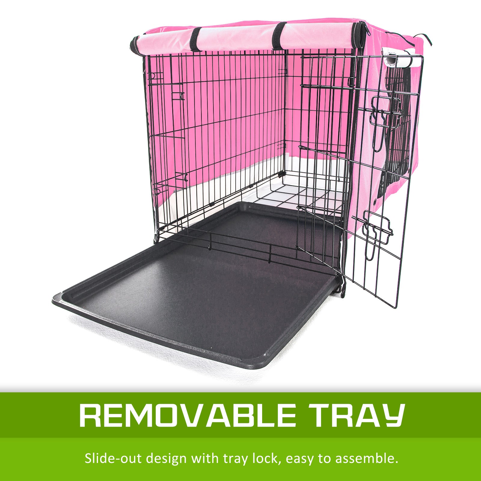 Foldable 42in Wire Dog Crate w/ Tray & Pink Cover