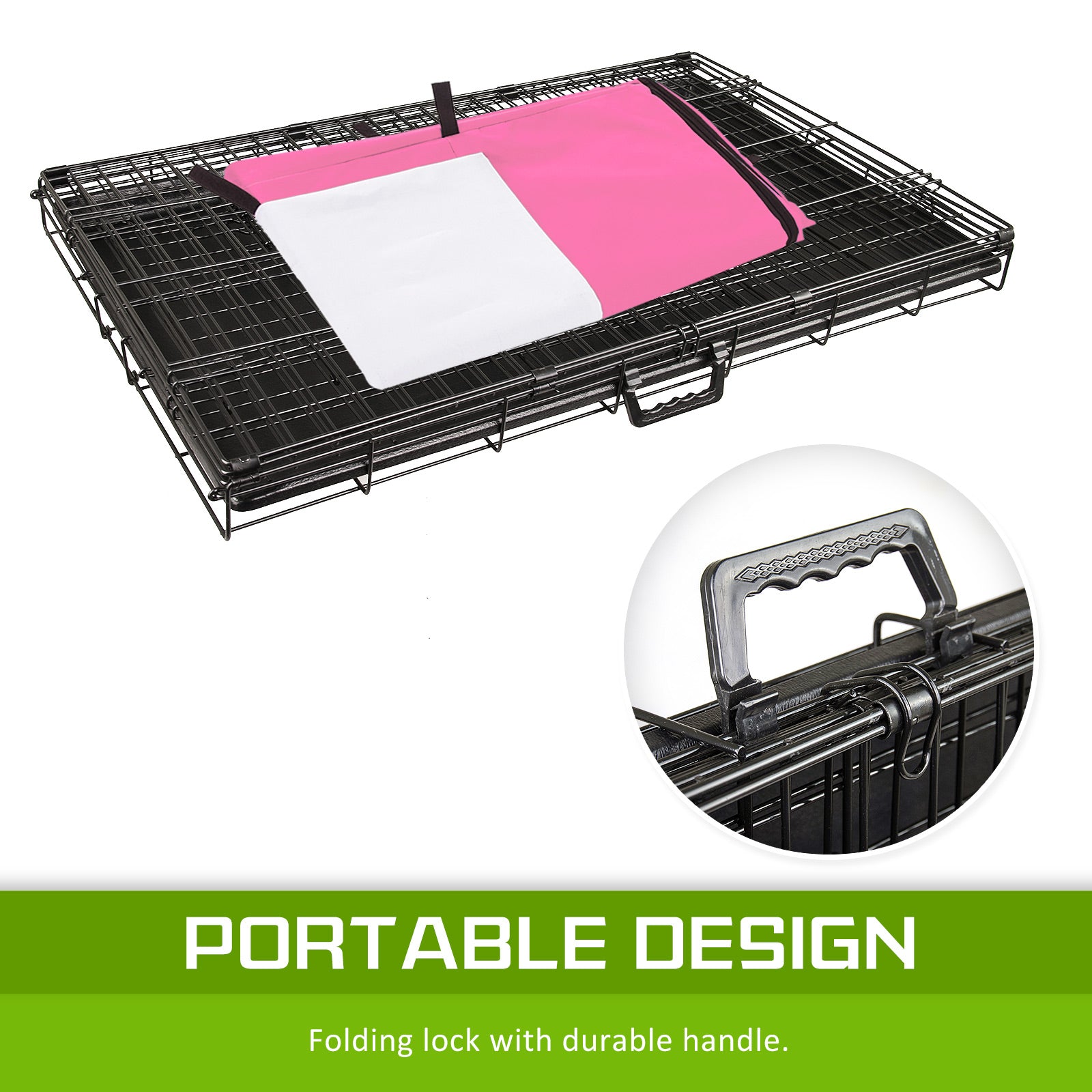 Foldable 42in Wire Dog Crate w/ Tray & Pink Cover